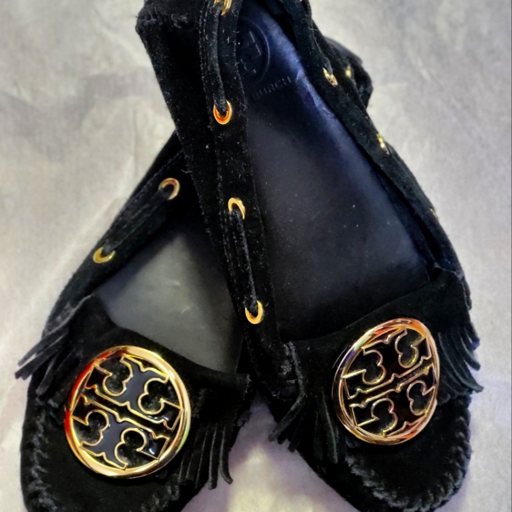 Tori Burch Black Suede Loafers SZ 6.5